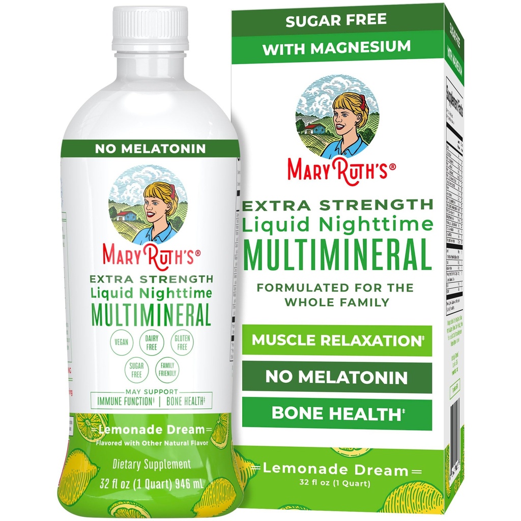 MaryRuth Organics Extra Strength Nighttime Liquid Multimineral | Sugar Free | Calm Magnesium Citrate | NO Melatonin | Calcium Magnesium Zink | Muskelentspannung | Lemonade Flavor | Vegan | 32 Servieren