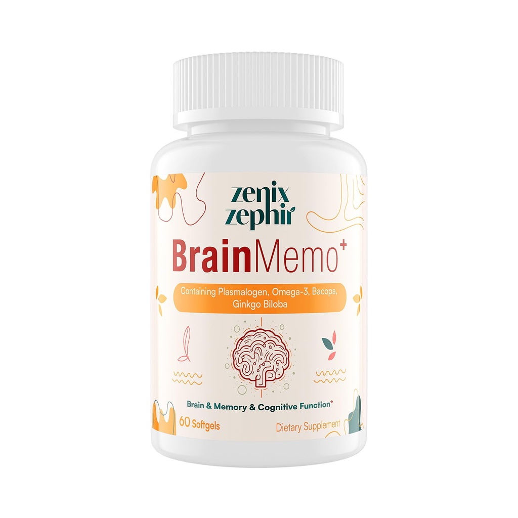 Memory Focus Supplement - Gehirnunterstützung mit Omega-3, Bacopa und Plasmalogenen für verbesserte kognitive Funktion - Konzentration und Gedächtnis - Nicht-GVO, 60 Softgels