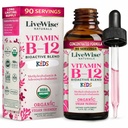 Vitamina B12 Gocce liquide per bambini | Bambini e bambini I Methylcobalamin e Adenosylcobalamin | USDA Organic I Vegan | Non-GMO | Gluten Free | Low Dose