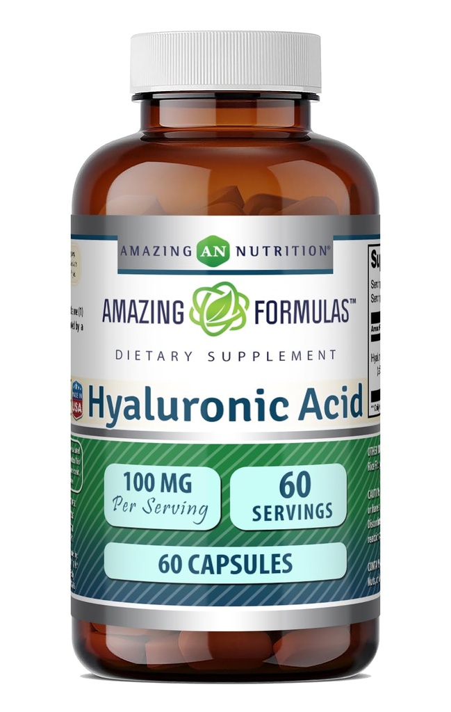 Erstaunliche Formeln Hyaluronsäure 100 Mg Supplement | Kapseln | Non-GMO | Gluten-Free | Made in USA (1 Pack, 60 Count)