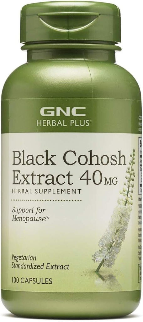 GNC Kräuter Plus Schwarz Cohosh Extrakt 40mg Supplement, Vegetarisch, Unterstützung für Menopause, 100 Servierungen