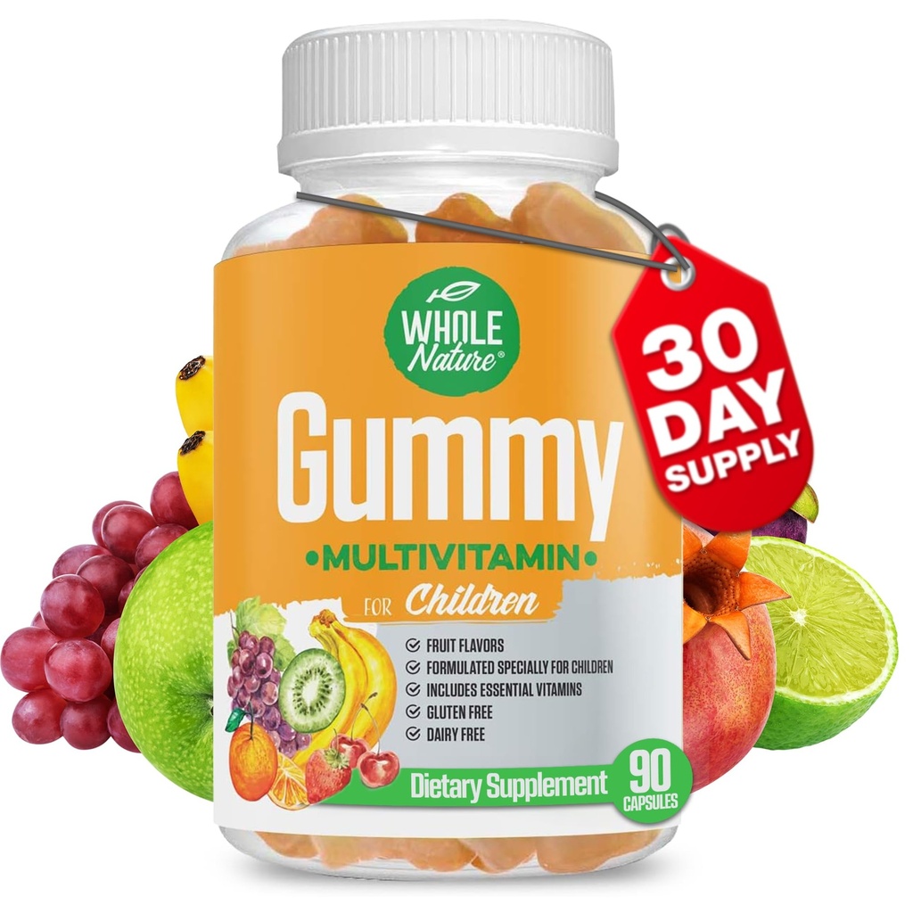 Kids Gummy Multivitamin - Complete Daily Essentials Childrens Vitamins and Minerals for Overall Wellness, 90 Gummies. Fruit Flavor, No Artificial Sugar, Dairy and Gluten Free