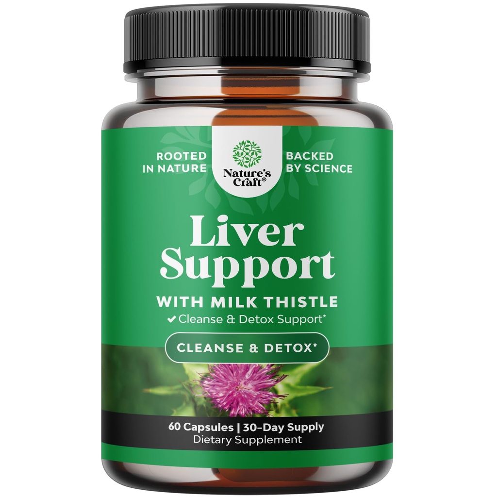 Supplément de soutien du foie de chardon de lait - supplément du foie à base de plantes avec silymarin extrait de chardon de chardon extrait de racine d'artichaut Choline bitartrate de berbère et de chicorée racine pour nettoyer 60 comte