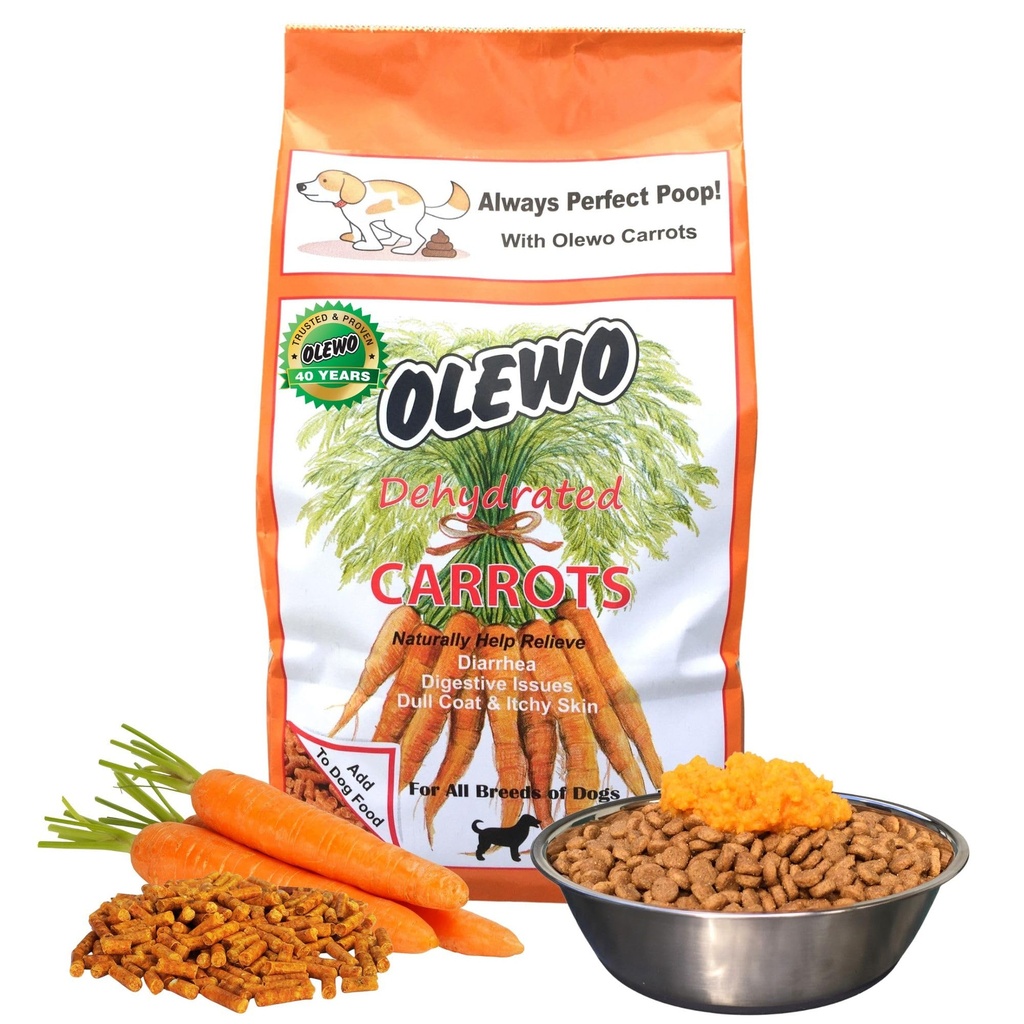 Carottes originales Olewo pour chiens – Fibre pour perfect poop, Couches de nourriture déshydratées pour chiens pour les mangeurs piquants, support naturel de la peau et du manteau, multivitamine, probiotiques pour la santé digestive et Gut, 1 lb