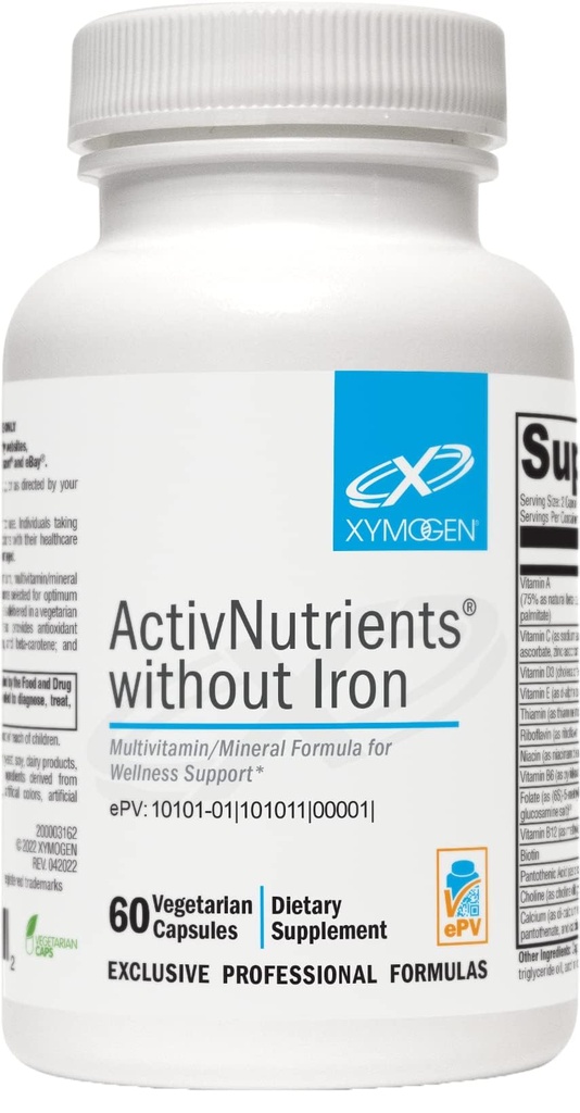 XYMOGEN ActivNutrients Ohne Eisen - Multivitamin Multimineral für Wellness, Immun-, Energie- und Stimmungsunterstützung - Chelatminerals + Active B Vitamins mit Folate (60 Kapseln)