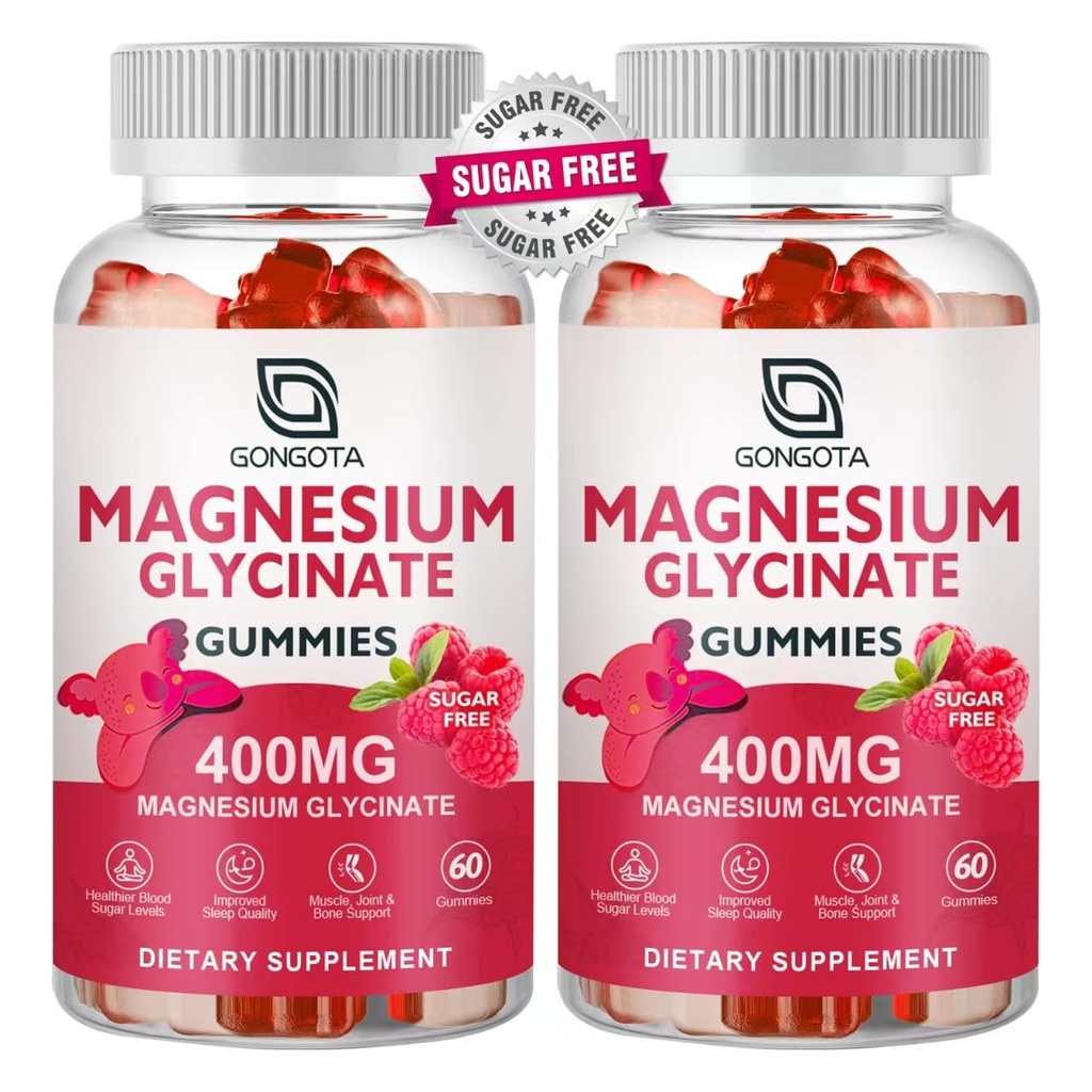 Magnesium Glycinate Gummie 400 mg mit 100 mg Composite Magnesium - Chelat Magnesium Kalium Supplement mit Vitamin D, B6 unterstützt Kalm, Schlaf, Gedächtnis & Muskelkrämpfe,Sugar Free - 120 Gummie