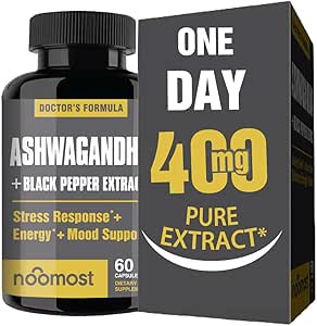 Estratto di radice di Ashwagandha di NooMost 15:1 con pepe nero per un migliore assorbimento - 60 capsule - Stress naturale, energia, messa a fuoco e sostegno del sonno - Supplemento di adaptogen per gli uomini e le donne - Made in USA
