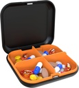 Pille Box Portable Pille Dispensing Box, Travel Portable Pill Box, 4-Compartment Täglich tragbare Pille Organizer, Geeignet für Vitamine, Medikamente, Fish Oil (Black+Orange)