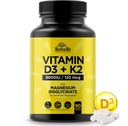 Vitamina D3 5000 IU + K2 con Magnesio Bisglycinate per Max Absorption | 90 capsule | Supporto immunitario | Promuove la salute del cuore, dell'osso e del muscolo
