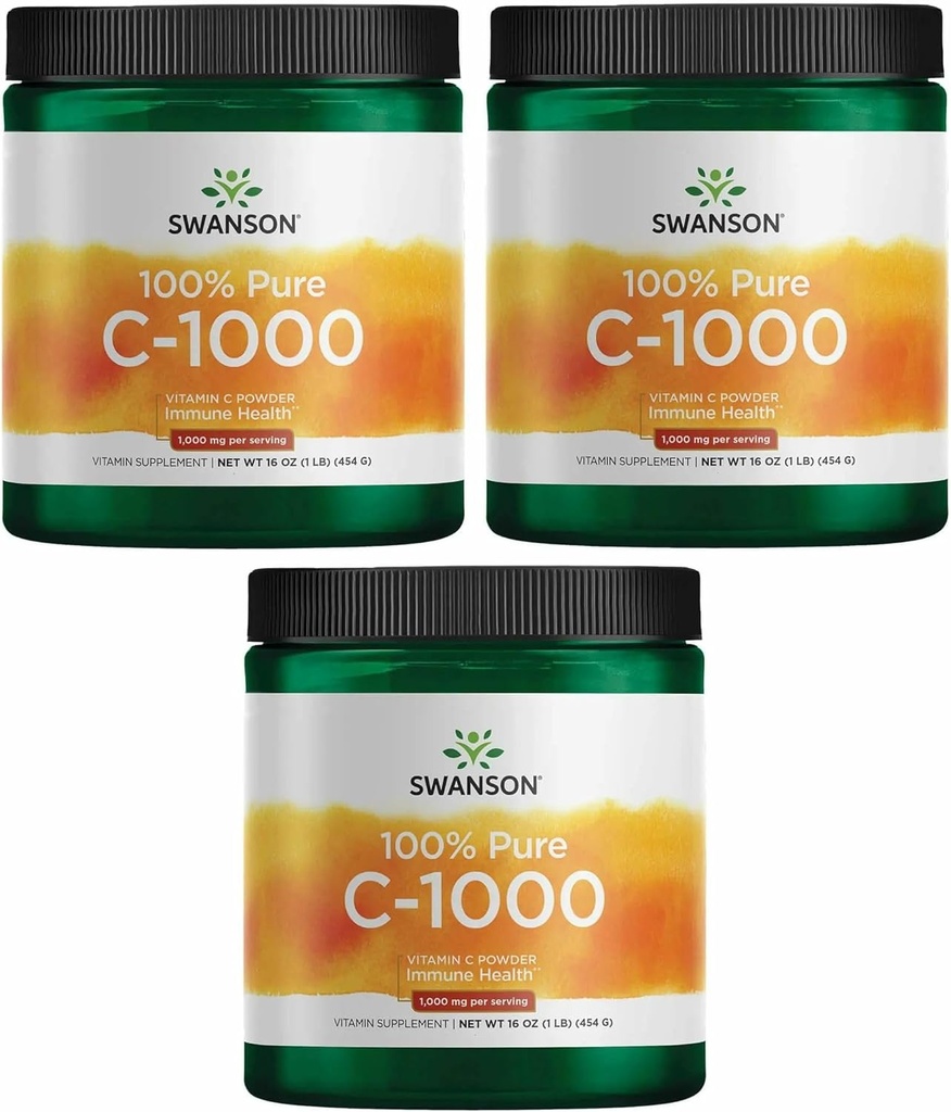 Cigno vitamina C polvere 100% puro acido ascorbico, supporto del sistema immunitario, salute della pelle, salute cardiovascolare, supplemento antiossidante 1000 mg (per servire) 1 lb. 454 g (3 pacchetto)