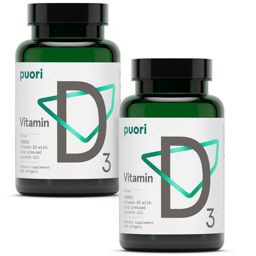 Puori Vitamin D3 Softgels, 2500 IU (62,5 mcg) - Fast Absorbierendes Vitamin D3 Nahrungsergänzungsmittel für Immunsystemunterstützung, Knochengesundheit & Dichte und gesunde Muskelfunktionen - Non-GMO & Gluten-Free - 240 Count