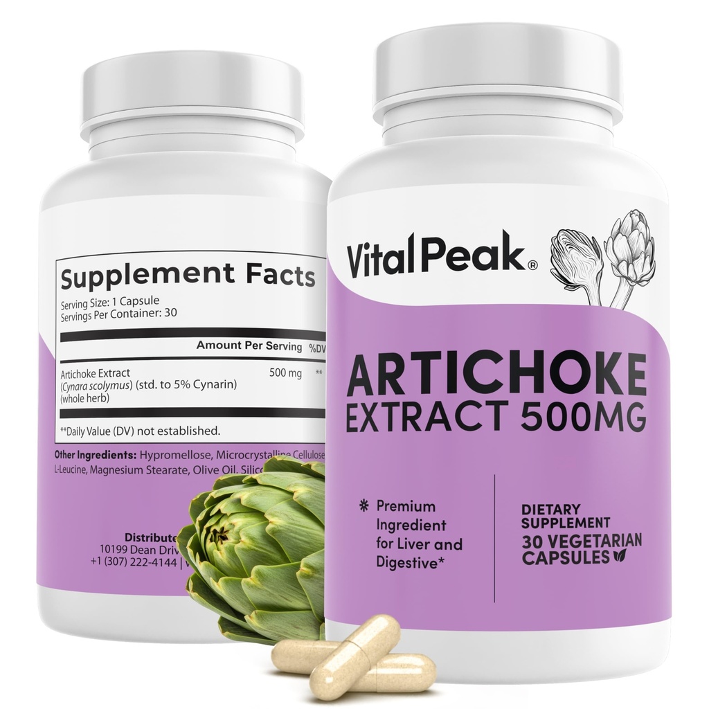 Artichoke 500 mg Supplement - Potent Artichoke Extract Capsules for Liver Health & Digestive Support - Artichoke Leaf Extract Promotes Energy & Focus - 30 Capsules
