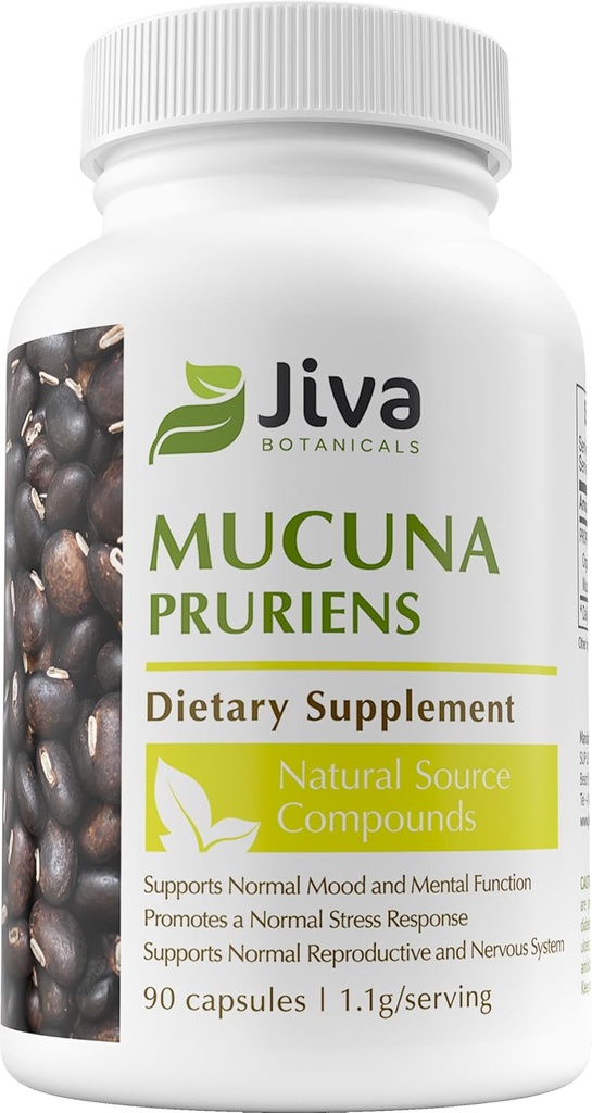 Jiva Botanicals - Mucuna Pruriens Capsules- Velvet Bohnen - Mucuna Pruriens Extrakt in Pulverform - 90 Kapseln