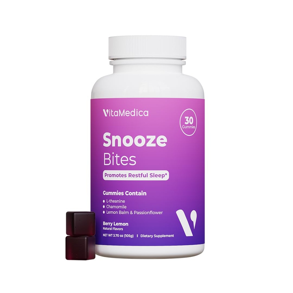 VitaMedica Snooze Sleep Gummies - Melatonin-Free, Zero Grogginess - L-Theanine, Kamille, Passionflower & Lemon Balm - Schlafhilfegummis für Erwachsene - 30 Count