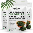 Earth Circle Organics Organic Chlorella Powder Superfood | Kosher | Broken Cell Wall Chlorophyll, Vegan, Super Green Algae, Clean Chlorella, High in Protein, Fiber & Amino Acids - 4oz (3 Pack)