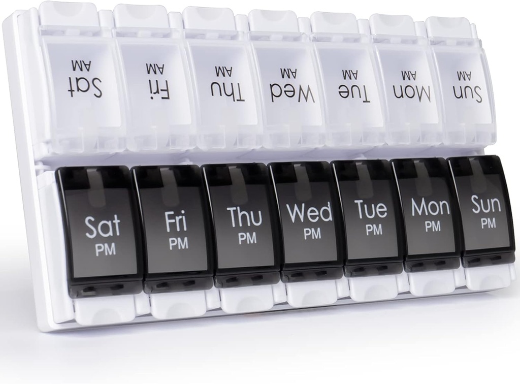 MERICARGO Am Pm Pill Organizer 7 giorno, 2 volte al giorno Grande scatola di pillole settimanali, Push Button Daily Pill Case for Vitamin, Fish Oil, Supplementi