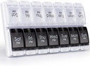 MERICARGO Am Pm Pill Organizer 7 giorno, 2 volte al giorno Grande scatola di pillole settimanali, Push Button Daily Pill Case for Vitamin, Fish Oil, Supplementi