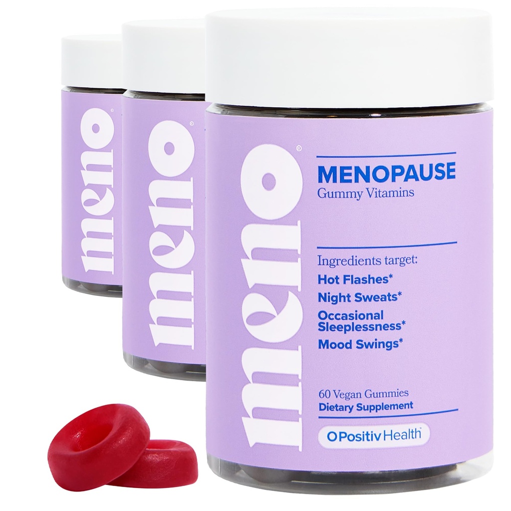 O Positive MENO-Gummien für Menopause, 30 Servierungen (Pack von 3) - Hormonfreie Ergänzungen für Frauen mit schwarzem Cohosh & Ashwagandha KSM-66 - Hilft, Hot Flashes, Nachtschwärmer, & Mood-Schwingungen zu umgehen