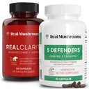 Reale Pilze RealClarity (60ct) und 5 Verteidiger (90ct) Kapseln Bundle - Pilzergänzung für Psychische Klarheit, Fokus & Immunstärke - Vegan, Non-GMO, Verifizierte Ebenen von Beta-Glucans