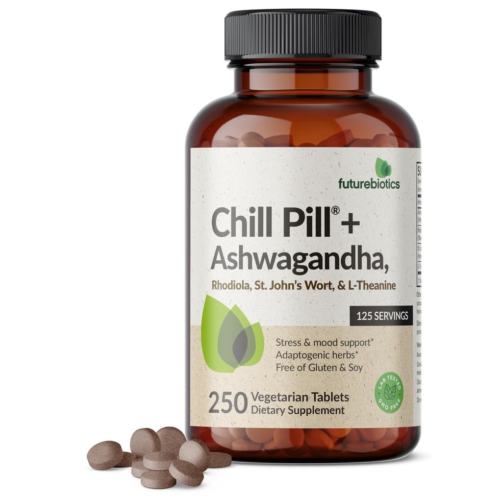 Futurebiotics Pill + Ashwagandha, Rhodiola, St. John's Wort, & L-Theanine - Non-OGM, 250 comprimés végétariens