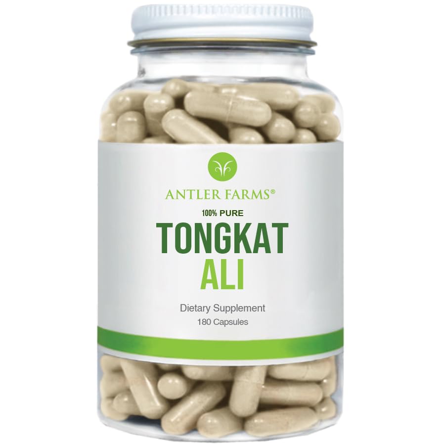 Geweihfarmen - 100% Pure Tongkat Ali Extrakt 200:1, 180 Kapseln, 500mg - Eurycoma Longifolia Slow Grown Aged Roots aus Indonesien – Men’s Health Support, Vegan, Gluten, Soja und Dairy Free