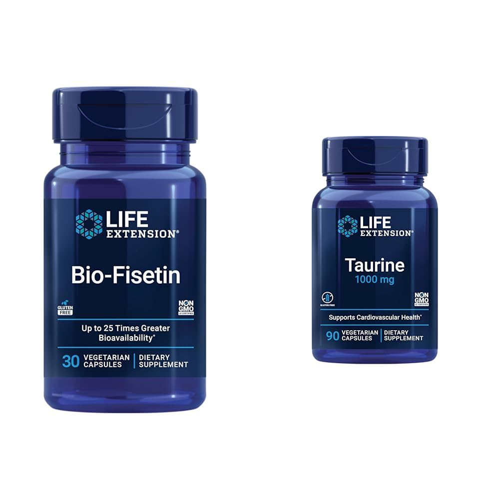 Life Extension Bio-Fisetin 30 Capsules Ensemble de santé cellulaire avec Taurine 1000mg 90 Capsules Santé cardiaque