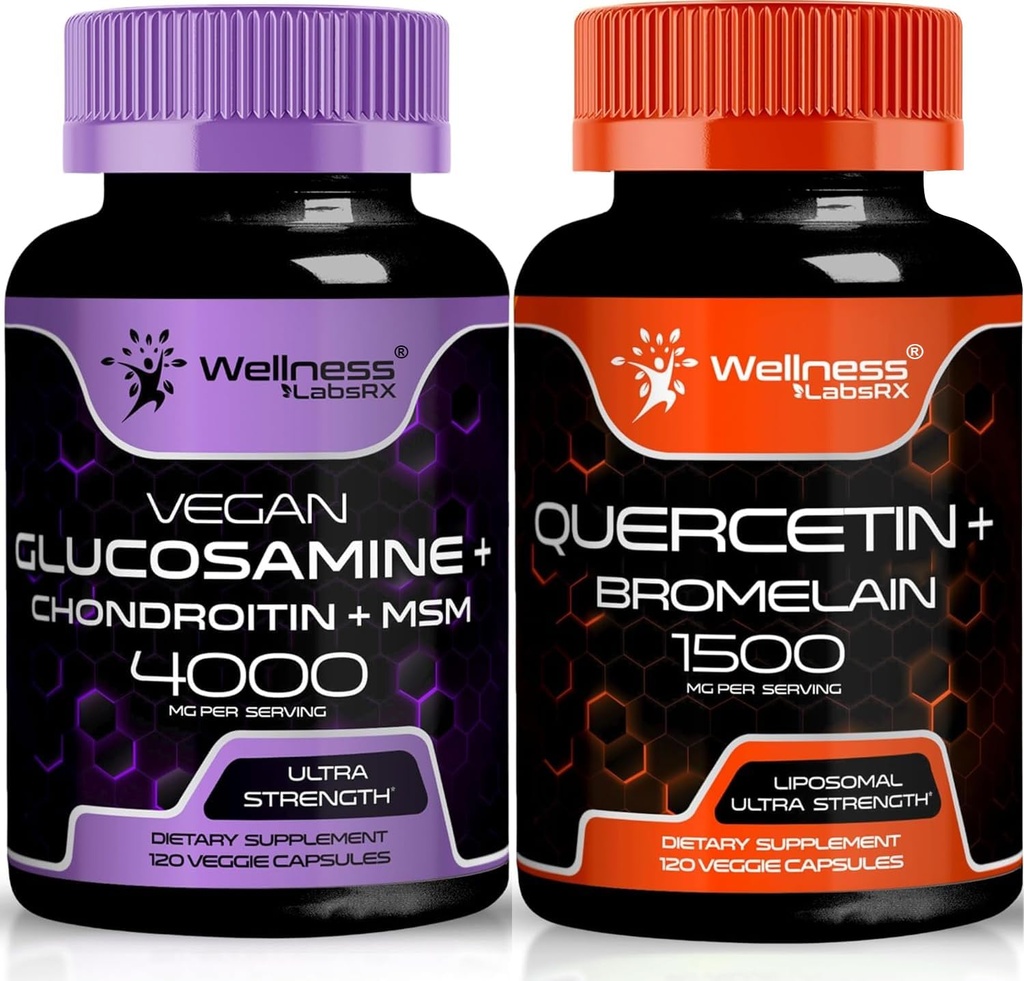 WELLNESS LABSRX Glucosamine Chondroïtine MSM. Quercetine avec Capsules de Bromelain
