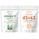 Micro ingredienti Vitamina D3 5000iu + K2 100mcg Softgels & Vegan Omega 3 Algae olio supplemento Bundle 2 Pack | Vitamine di sole essenziali | Omega-3 spettro completo alternativa all'olio di pesce