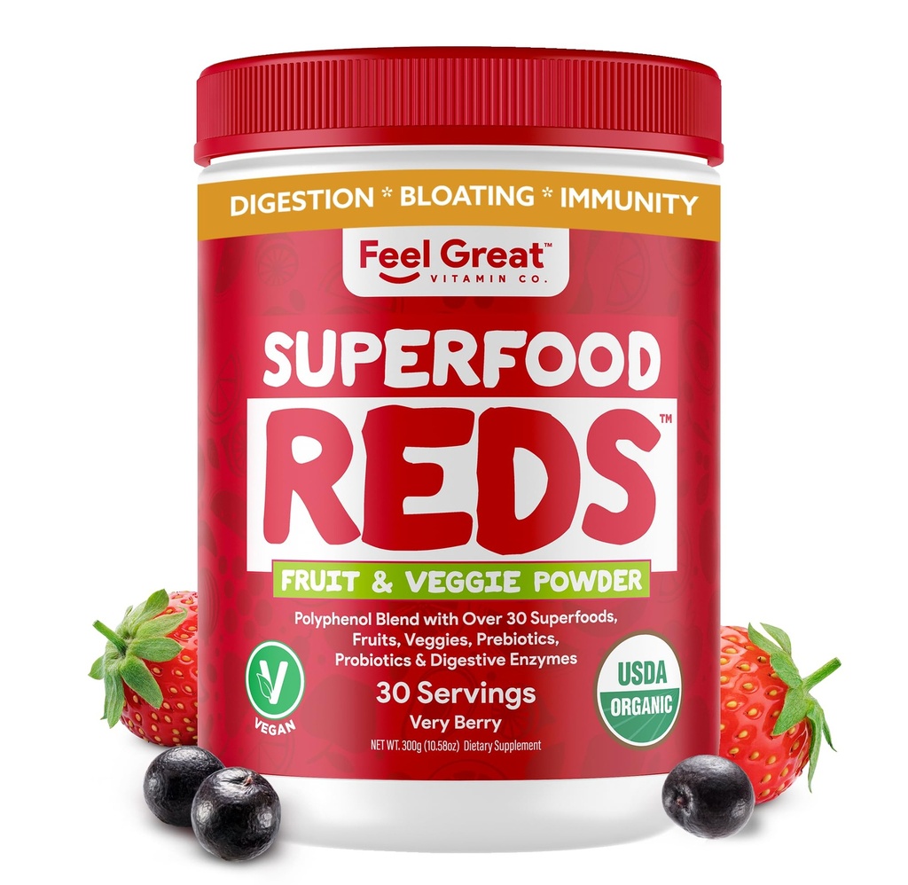 Spüren Sie Great Organic Superfood Reds Pulver verpackt mit Rüben Wurzelpulver | Verdauungsunterstützung einschließlich Bloating Relief | Obst und Veggie Polyphenole Ergänzung.