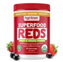 Feel Great Organic Superfood Reds Powder Packed with Beet Root Powder | Supporto digestivo Compreso Bloating Relief | Fruit and Veggie Polyphenols Supplement.