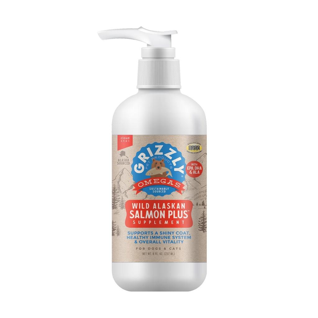 Grizzly Pet Prodotti GRIZZLY PET-Salmon olio per cani 8 oz. Pompa SINGOLA