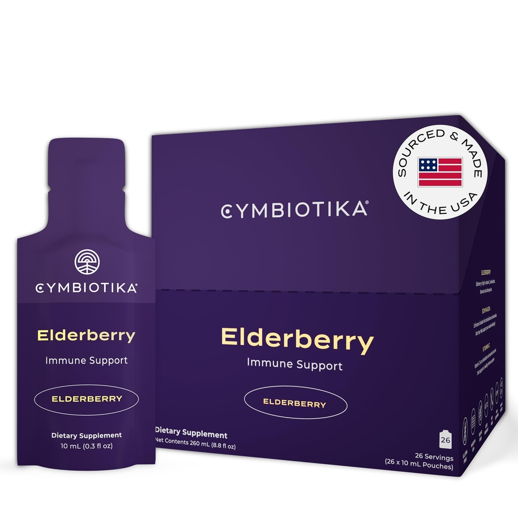 CYMBIOTIKA Adults Elderberry Boost Supplement – Bio Elderberry mit Vitamin E für Immununterstützung – Glutenfrei, Vegan, Keto (Pack mit 26)