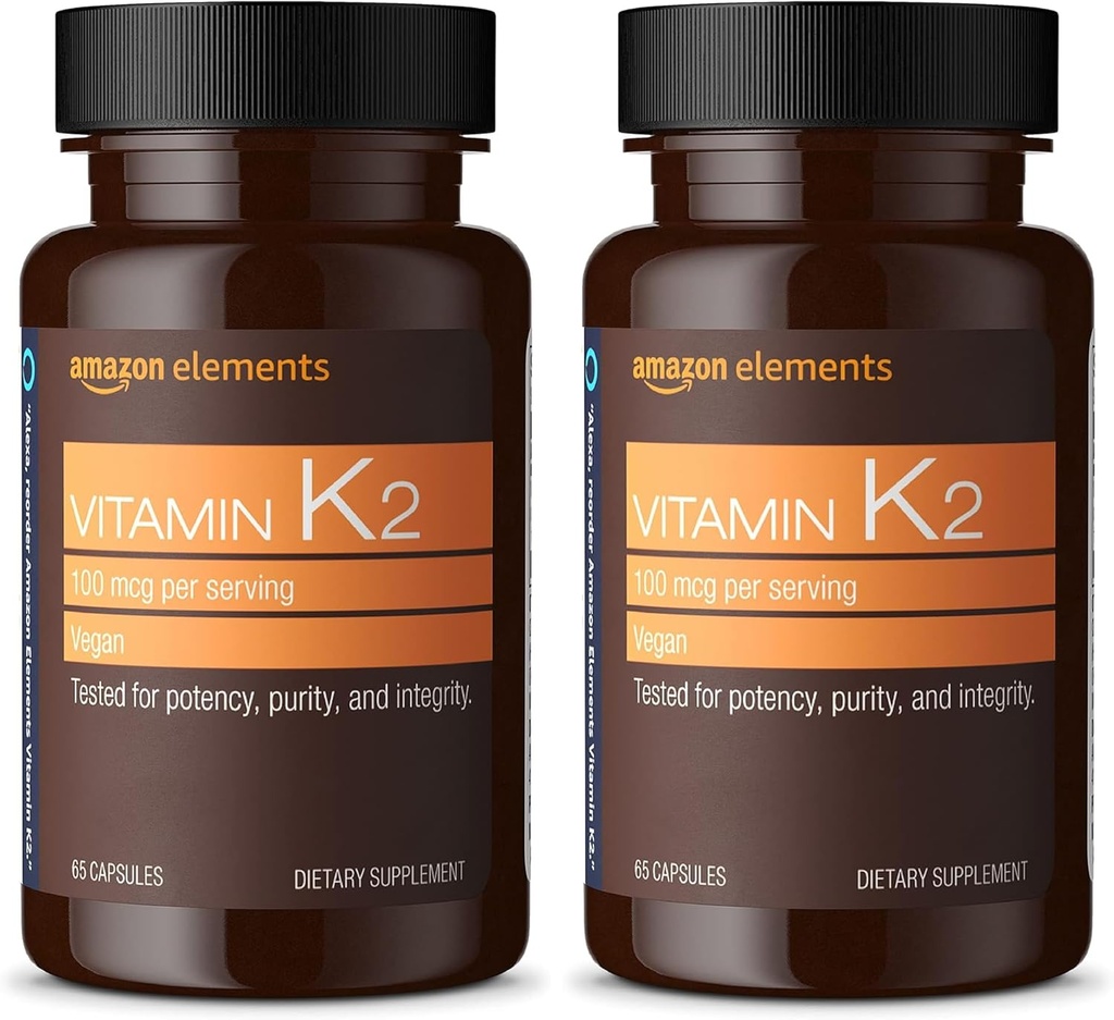 Elementi Vitamin K2 100 mcg, Vegan, 65 capsule, 2 mesi di alimentazione (Packaging May Vary) (Pack of 2)