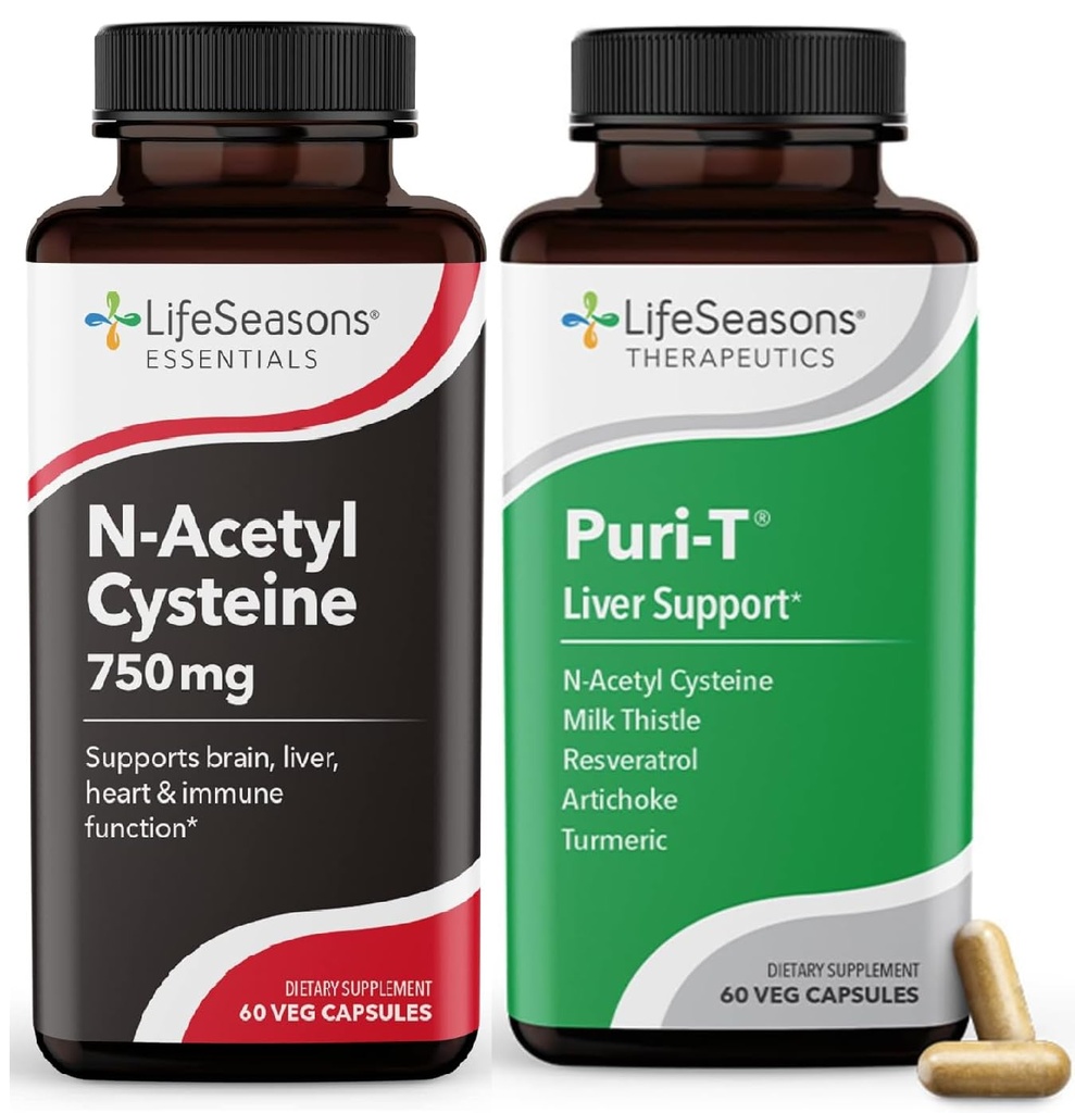 LifeSeasons Puri-T mit N-Acetyl Cystein Boost - unterstützt Liver & Lung Detoxification - 120 Kapseln