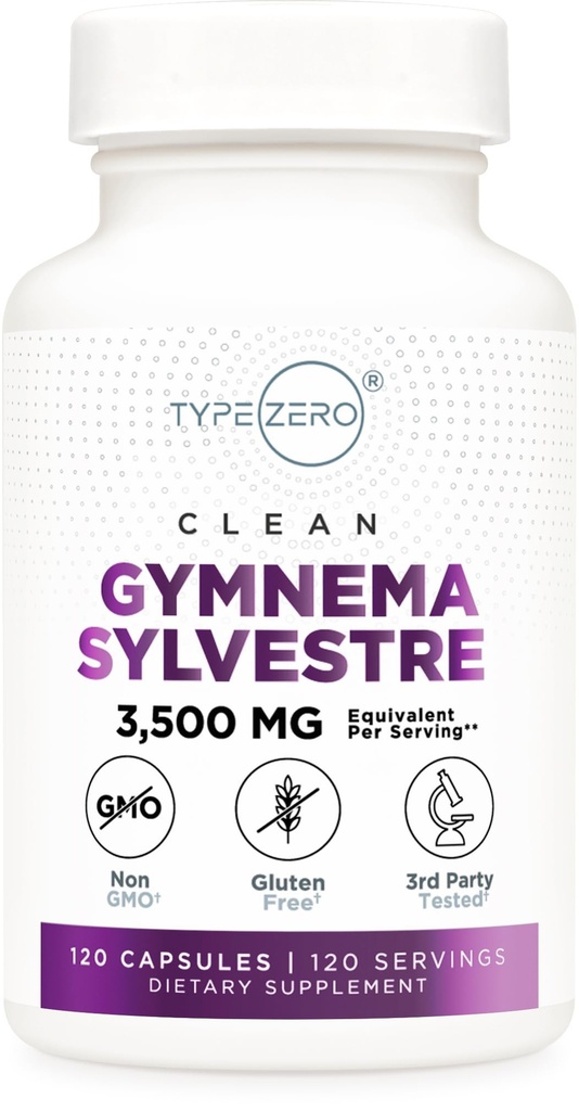 Typ Zero Clean Gymnema Sylvestre Kapseln (120 Servierungen, 3.500 MG Äquivalent pro Servierung) - Non-GMO, Glutenfrei