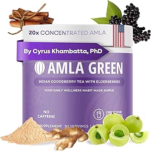 Amla Powder & Immunity Blend Superfood Supplement con Elderberry, 20x Ultra Concentrated Amla, Supporto Immune, Realizzato con Ginger, Cannella, Menta piperita, Ovoci indiani, Immunità, 90 Serve