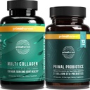 Probiotiques de récolte primaire et suppléments multicollagènes pour les femmes et les hommes Pré et probiotiques avec 31 milliards CFU et collagène Peptides Pills Bundle