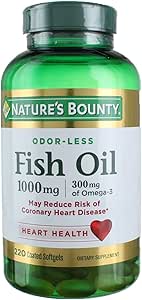 Huile de poisson de la nature 1000 mg Oméga-3, 220 Softgels sans odorat (paquet de 3)