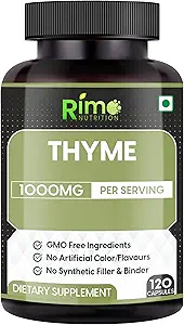 Thyme Integratore di erbe capsule vegetariane (Thymus Vulgaris) Foglia secca (120 capsule) 1000mg per servire