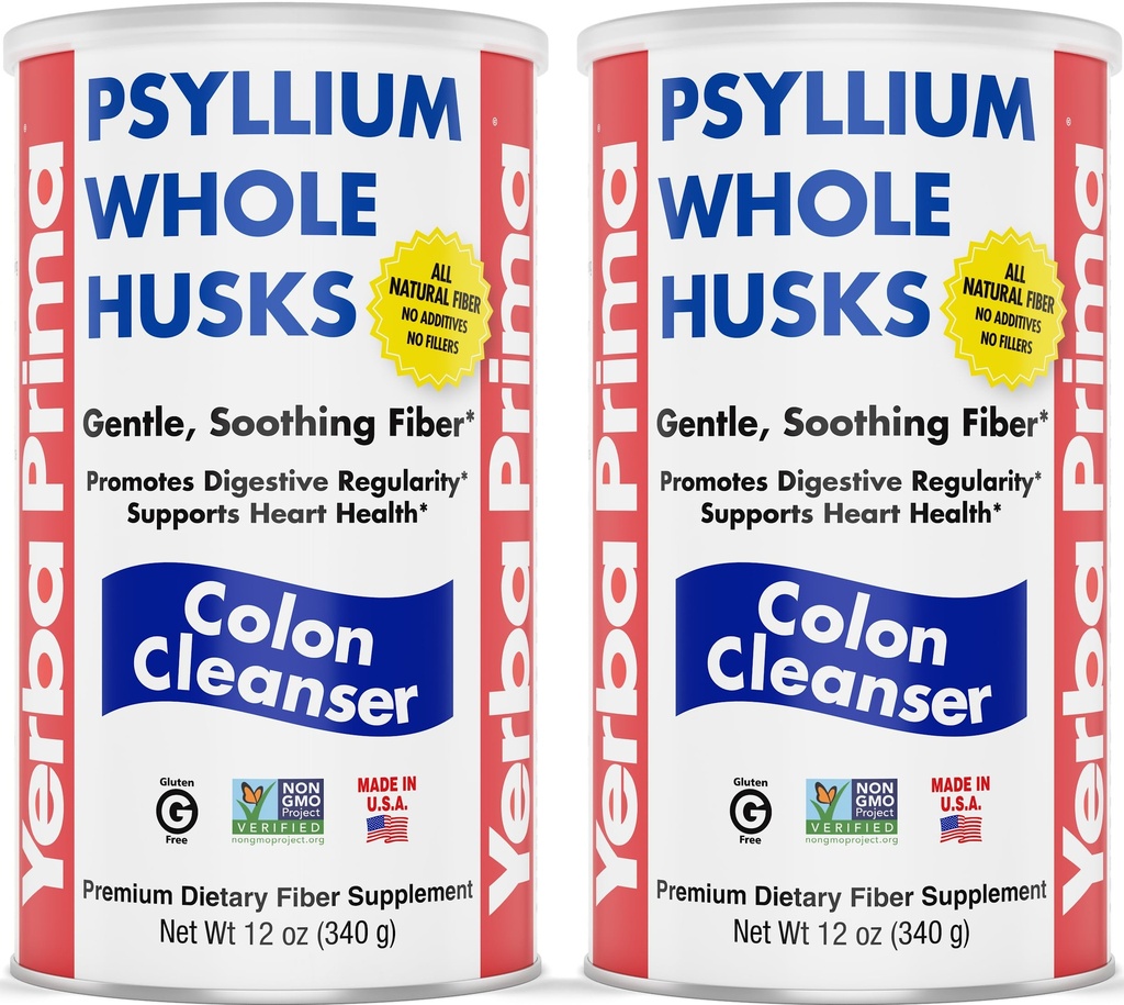 Yerba Prima Psyllium Ganze Husks, Colon Cleanser 12 oz (Pack von 2) - Alle natürlichen Ernährungsfasern, Pure Premium Psyllium, Lab-geprüfte Non-GMO, Gluten-freie Faser, Made in USA