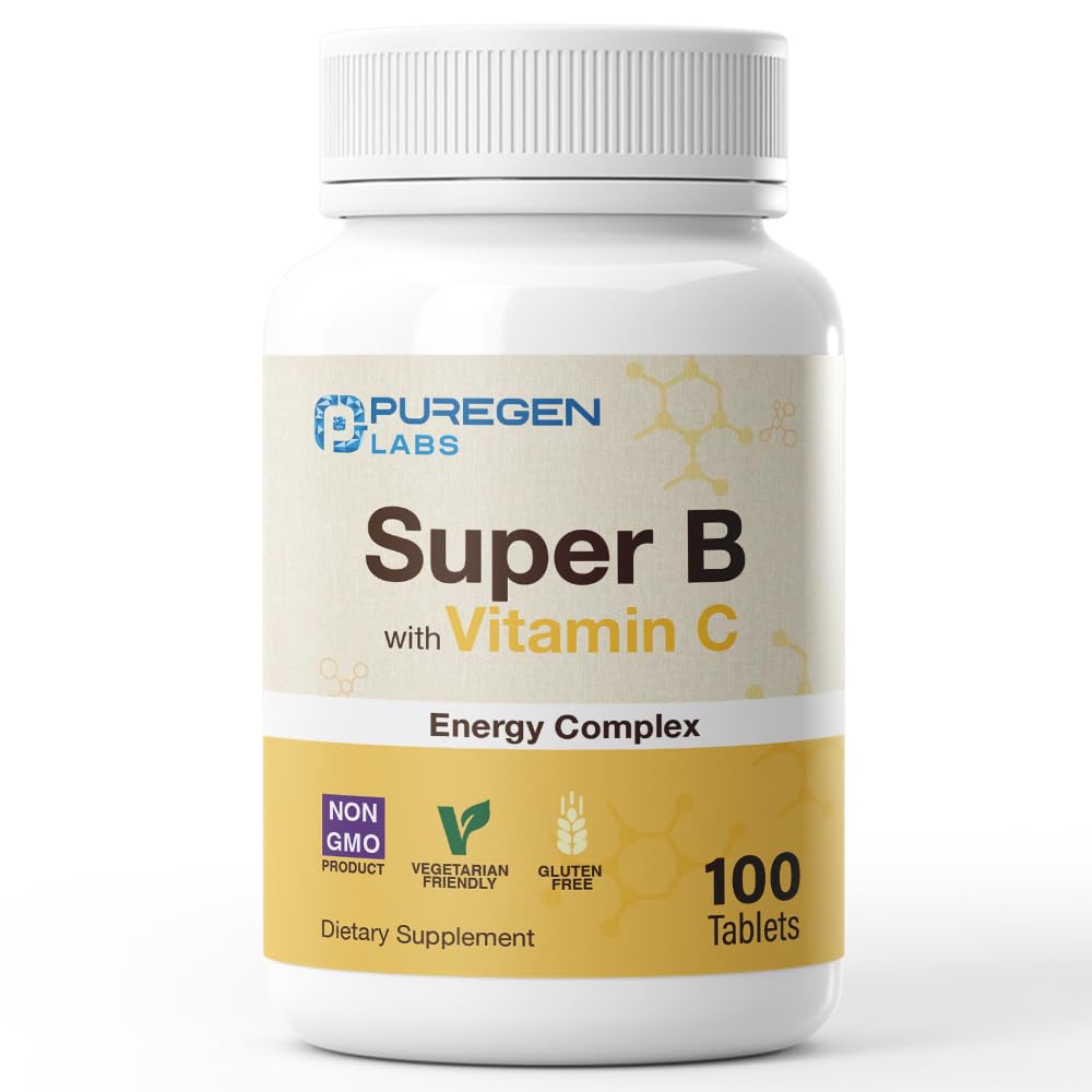 Puregen Labs Super B Energy Complex mit Vitamin C - Immune Health, Energy & Nervous System Support - Non-GMO, Gluten-Free 100 Vegetarische Tabletten