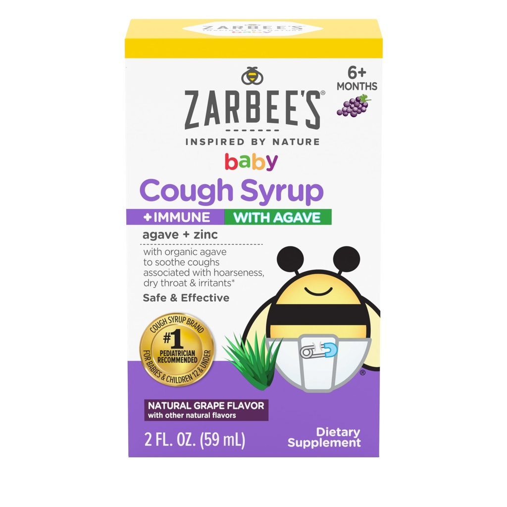 Zarbee's Baby Cough Syrup + Immun mit Organische Agave + Zink; Natürliche Grape Flavor; für Babys 6+ Monate, 2 Fl Oz(Pack von 1)