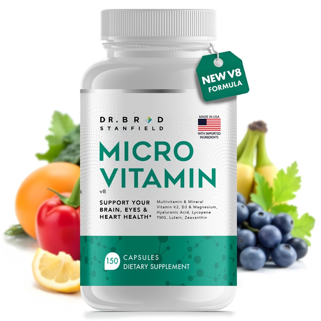 Dr Brad MicroVitamin | Methylated Multivitamin + Lutein/Zeaxanthin + D3/K2 | B-Complex (P5P, Methylfolate, Methyl-B12) + Chelated Trace Minerals + Magnesium Taurate + TMG + Hyaluronic Acid + Lycopene