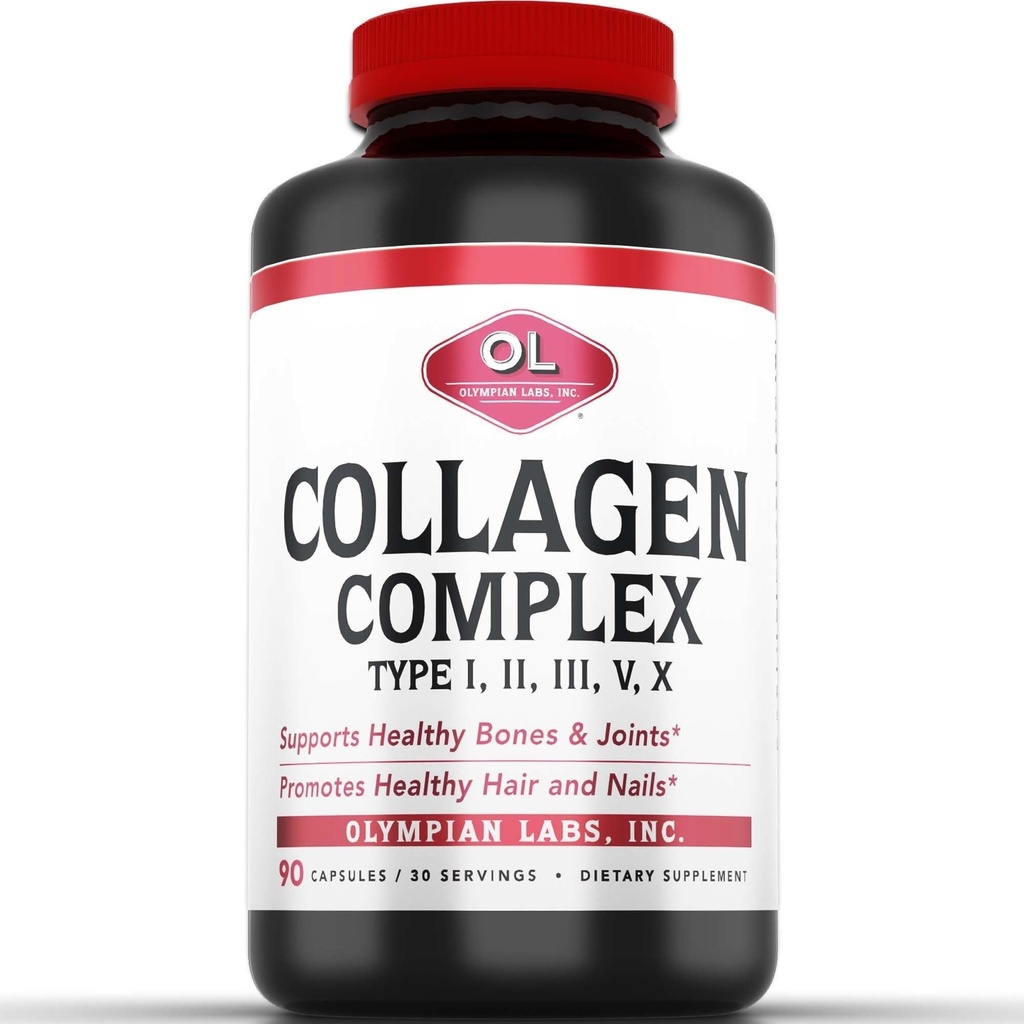 Olympian Labs Multi Collagen Complex Tipo I, II, III, V, X, Hair, Nails, Joint, Gut Health, 90 Caps, 30-Day Supply