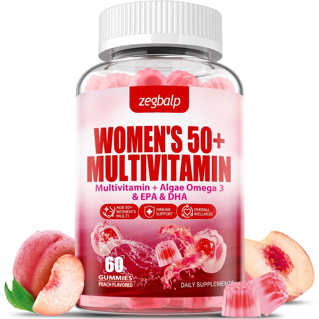 Donne senza zucchero Multivitamin 50 Plus Gummies con Calcio, Magnesio, Zinco, Vitamina A, C, D3, E, K2, B Complex, Folate, Biotina - Multi Vitamine & Minerali per Pelle, Energia, Supporto immunitario