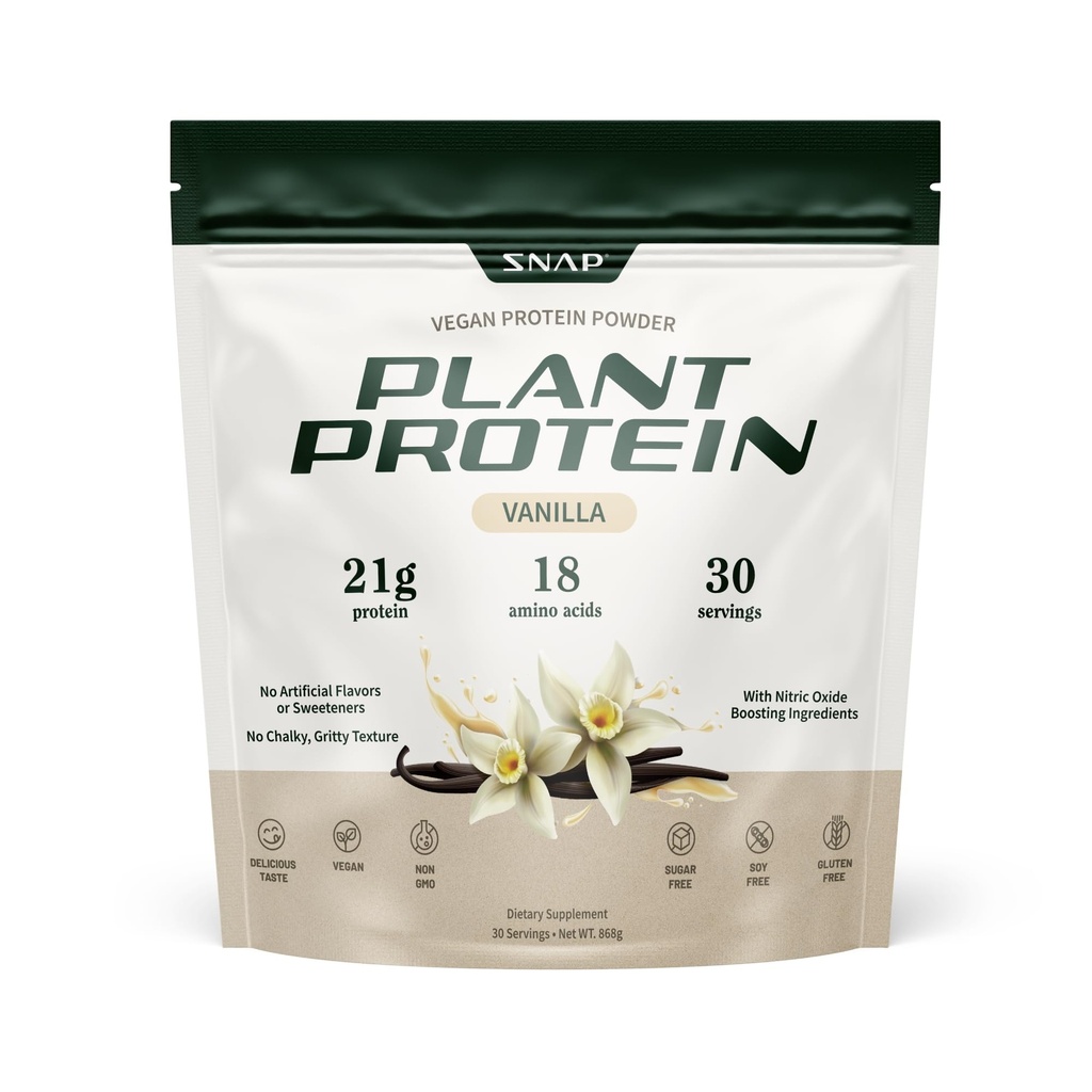 Integratori a scatto Organic Plant Based Vegan Protein Powder Nitric Oxide Boosting Protein Powder, Vanilla Bean, BCAA Aminoacido per la crescita del muscolo, Performance & Recovery - 30 Servings (Vanilla)