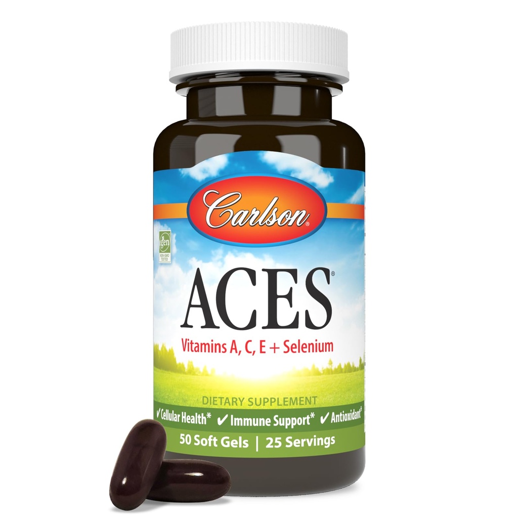 Carlson - ACES, Vitamines A, C, E + Sélénium, Santé cellulaire et immunitaire, Antioxydant, 50 Softgels