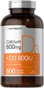 Horbäach Kalziumergänzung mit Vitamin D3 | 600 mg | 500 Beschichtete Kapseln | für Frauen und Männer | Non-GMO & Gluten Kostenlos