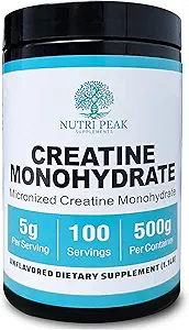 Creatina monoidrato polvere micronizzata 500G non aromatizzata, 5000mg per Serv (5g), 100 Serve