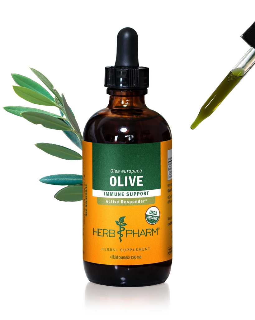 Extrait liquide de feuille d'olive biologique certifié Herb Pharm pour le support du système immunitaire, 4 Fl Oz